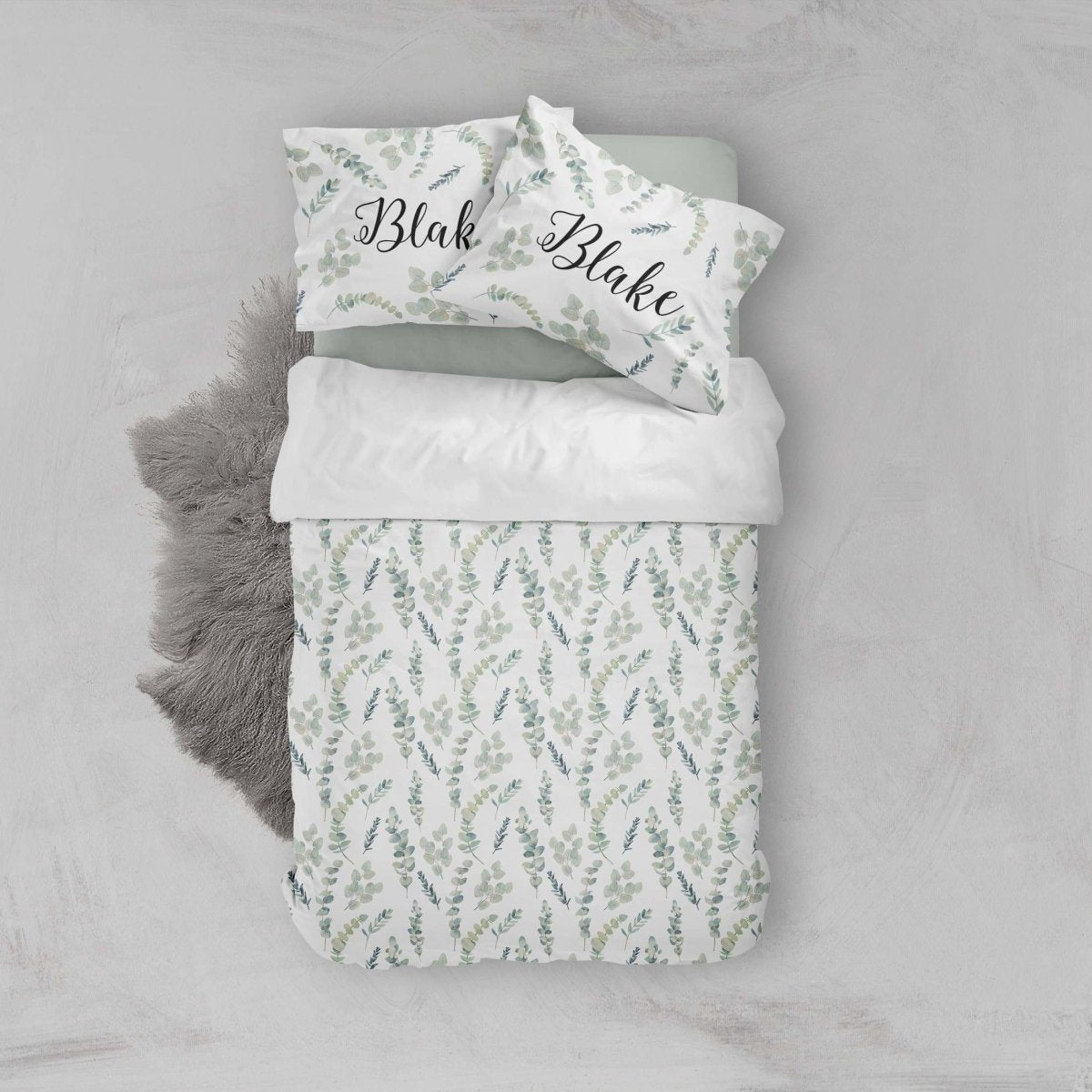 Personalized Greenery Kids Bedding Set (Comforter or Duvet Cover) - text, ,