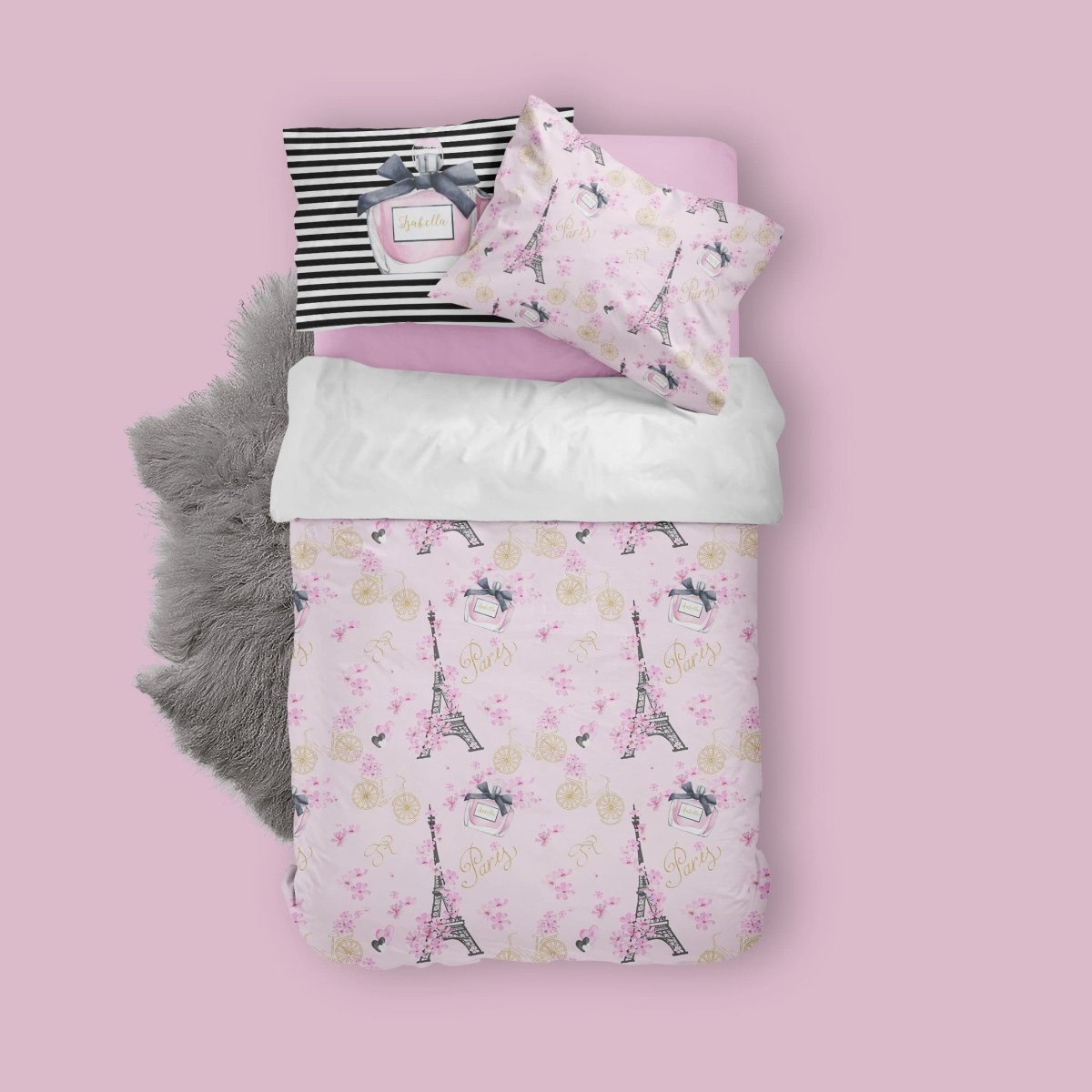 Personalized Paris Kids Bedding Set (Comforter or Duvet Cover) - text, ,