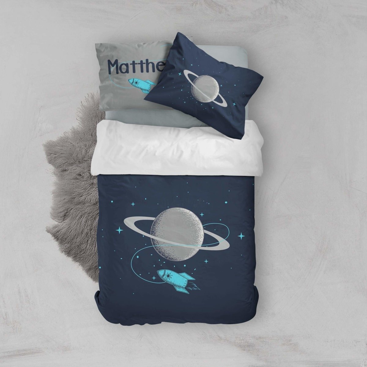 Personalized Saturn Kids Bedding Set (Comforter or Duvet Cover) - text, ,