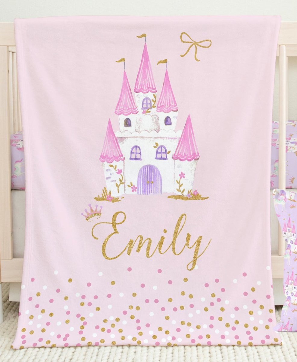 Pink Princess Confetti Rail Guard Crib Bedding - gender_girl, Pink Princess, text