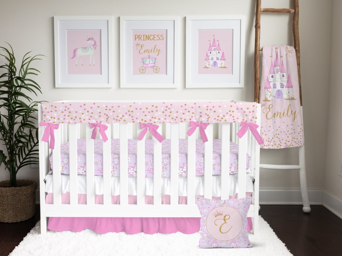 Pink Princess Confetti Rail Guard Crib Bedding - gender_girl, Pink Princess, text