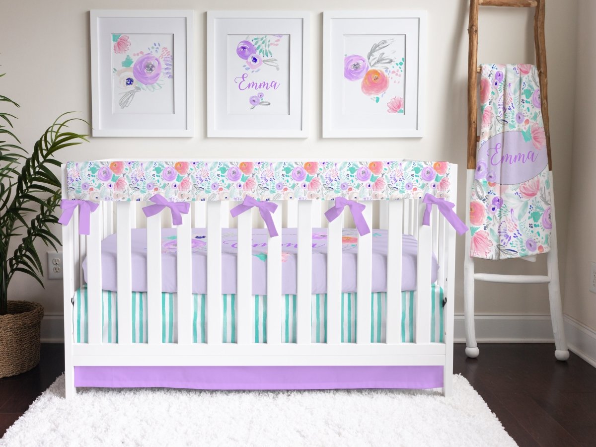 Purple Blooms Striped Crib Skirt - gender_girl, Purple Blooms, Theme_Floral
