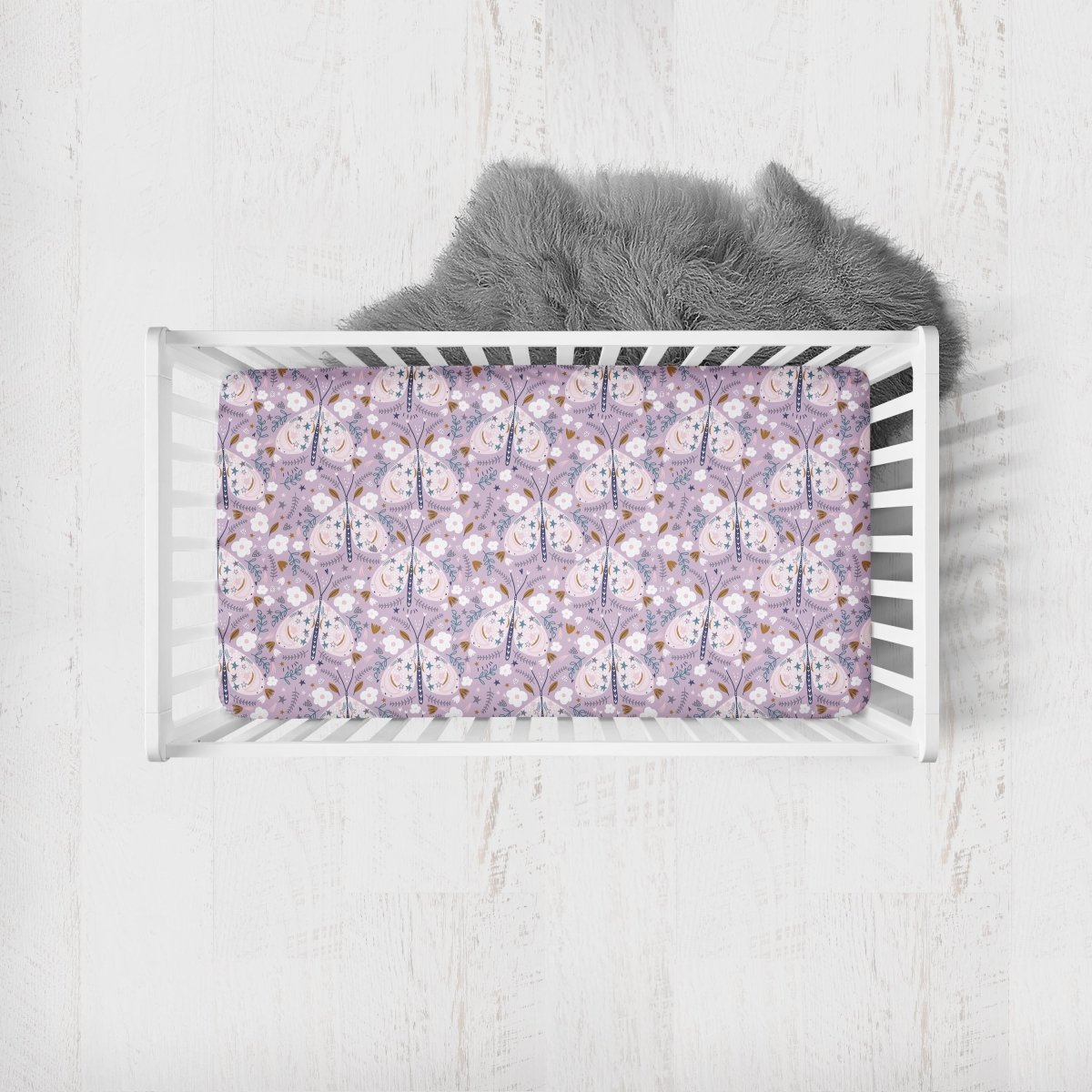 Purple Butterfly Crib Sheet - gender_girl, Theme_Butterfly,