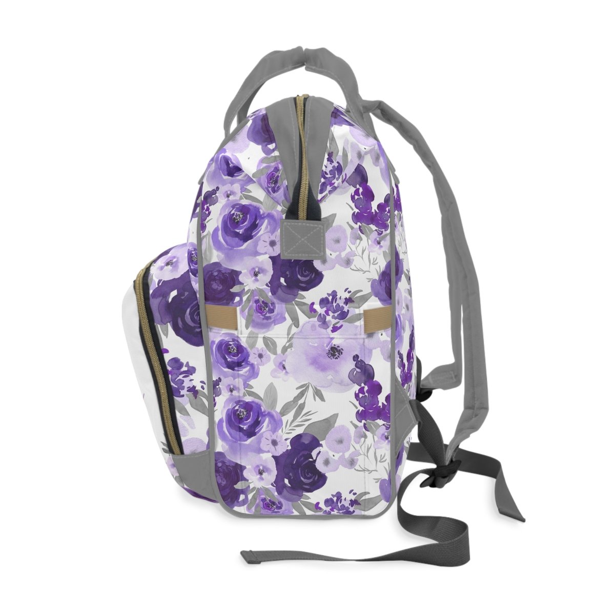 Purple Floral Elephant Personalized Backpack Diaper Bag - gender_girl, Purple Floral Elephant, text