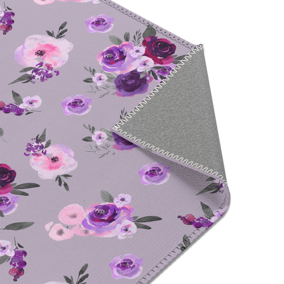 Purple Floral on Gray Nursery Rug - gender_girl, Purple Floral, Theme_Floral