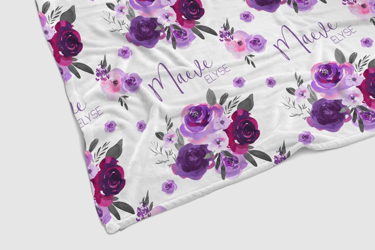 Purple Floral Personalized Baby Blanket - gender_girl, Personalized_Yes, Purple Floral