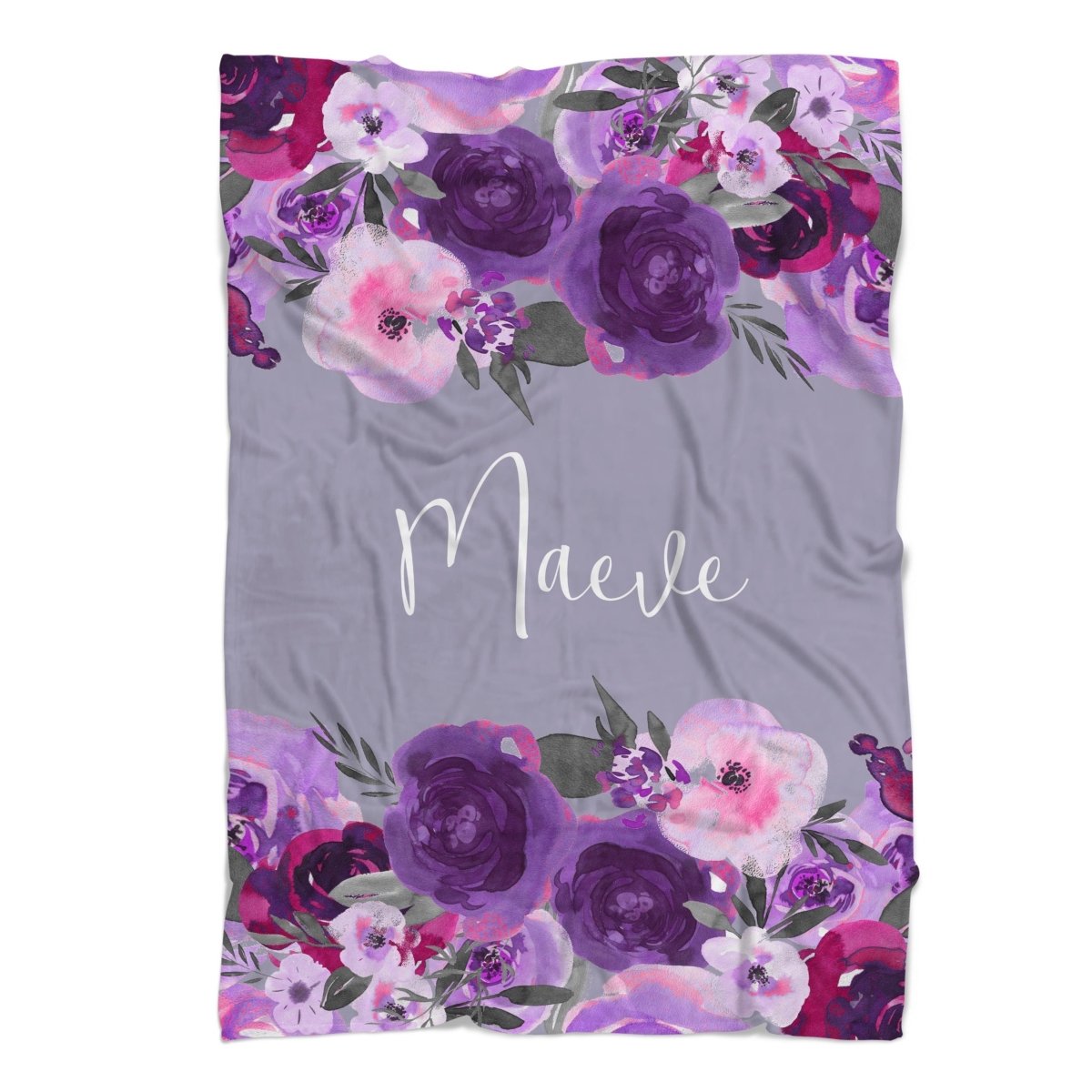Purple Floral Personalized Minky Blanket - gender_girl, Personalized_Yes, Purple Floral