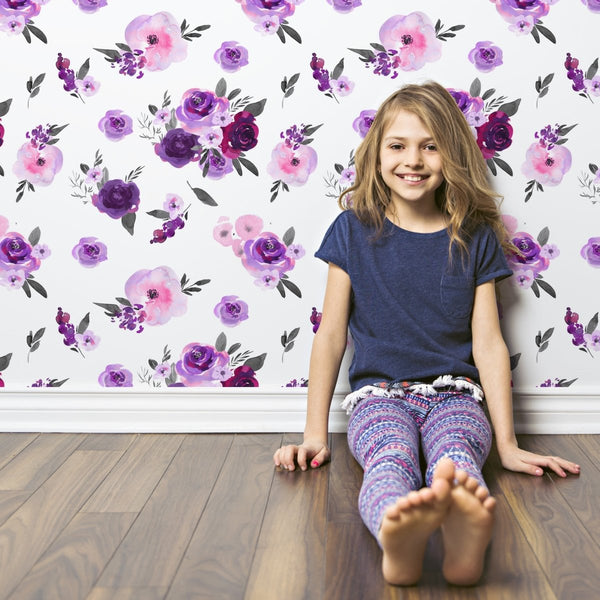 Purple Floral Peel & Stick Wallpaper - gender_girl, Purple Floral, Theme_Floral