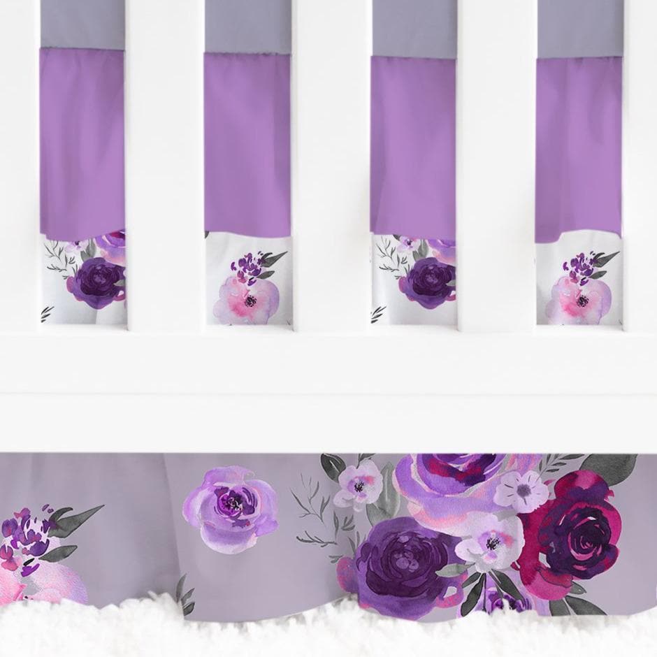 Purple Floral Ruffled Crib Bedding - gender_girl, Purple Floral, text