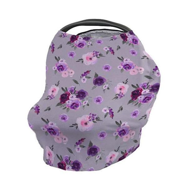 Purple Floral on Gray Car Seat Cover - gender_girl, Purple Floral, Theme_Floral