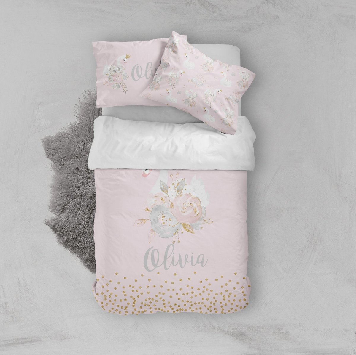 Swan Lake Personalized Kids Bedding Set (Comforter or Duvet Cover) - gender_girl, Swan Lake, text