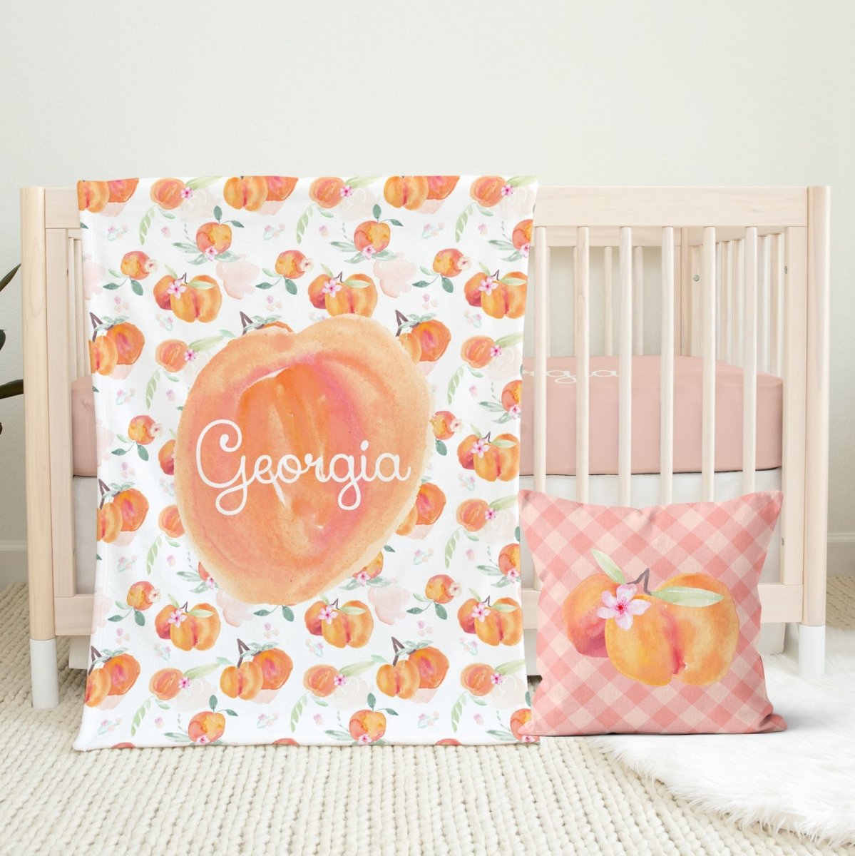 Sweet Georgia Peach Personalized Crib Sheet - gender_girl, Personalized_Yes, text