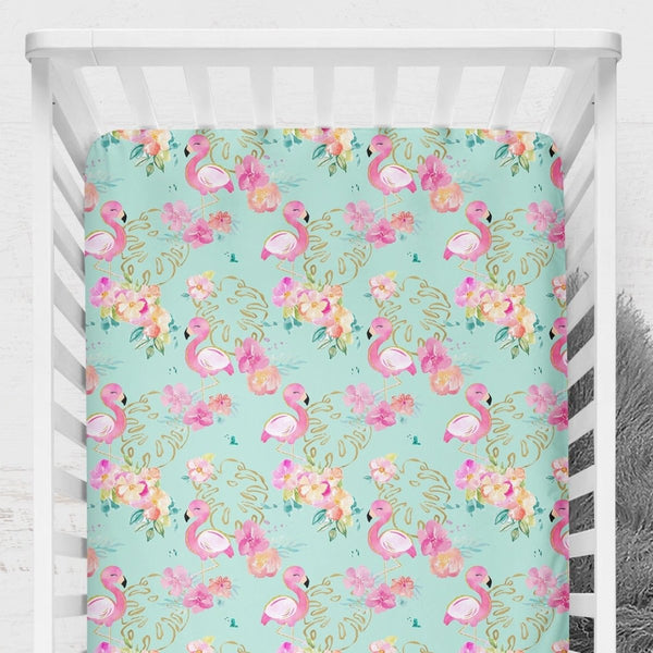 Tropical Flamingo Crib Sheet - gender_girl, Theme_Tropical,