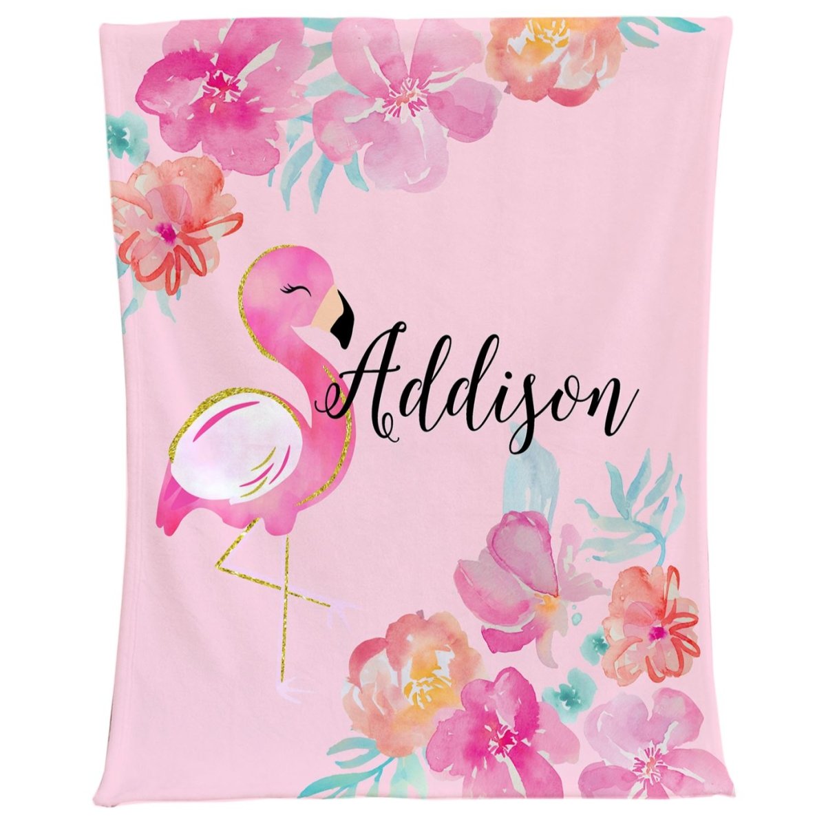 Tropical Flamingo Personalized Minky Blanket - gender_girl, Personalized_Yes, text