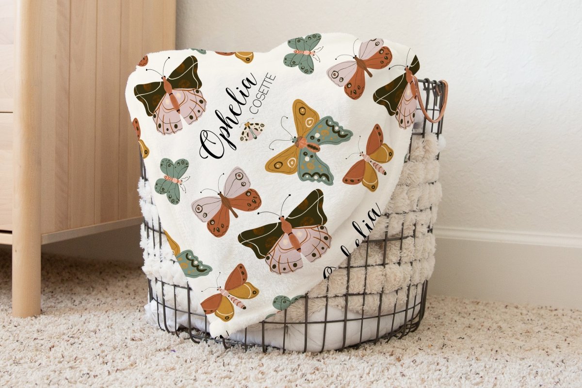 Vintage Butterfly Personalized Baby Blanket - gender_girl, Personalized_Yes, text