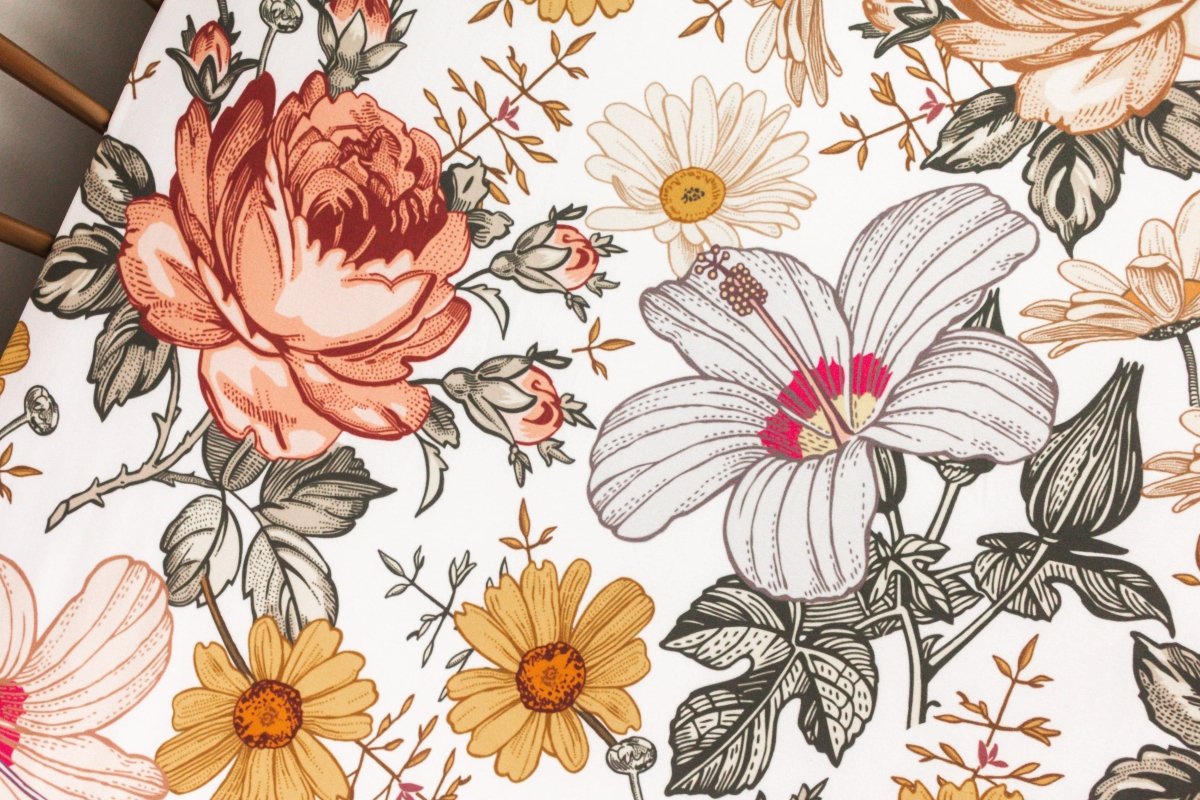 Vintage Earthy Floral Golden Ruffled Crib Bedding Crib Bedding