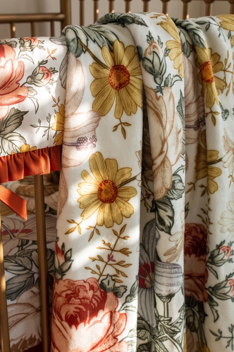 Vintage Earthy Floral Spice Ruffled Crib Bedding - gender_girl, Theme_Floral, Vintage Earthy Floral