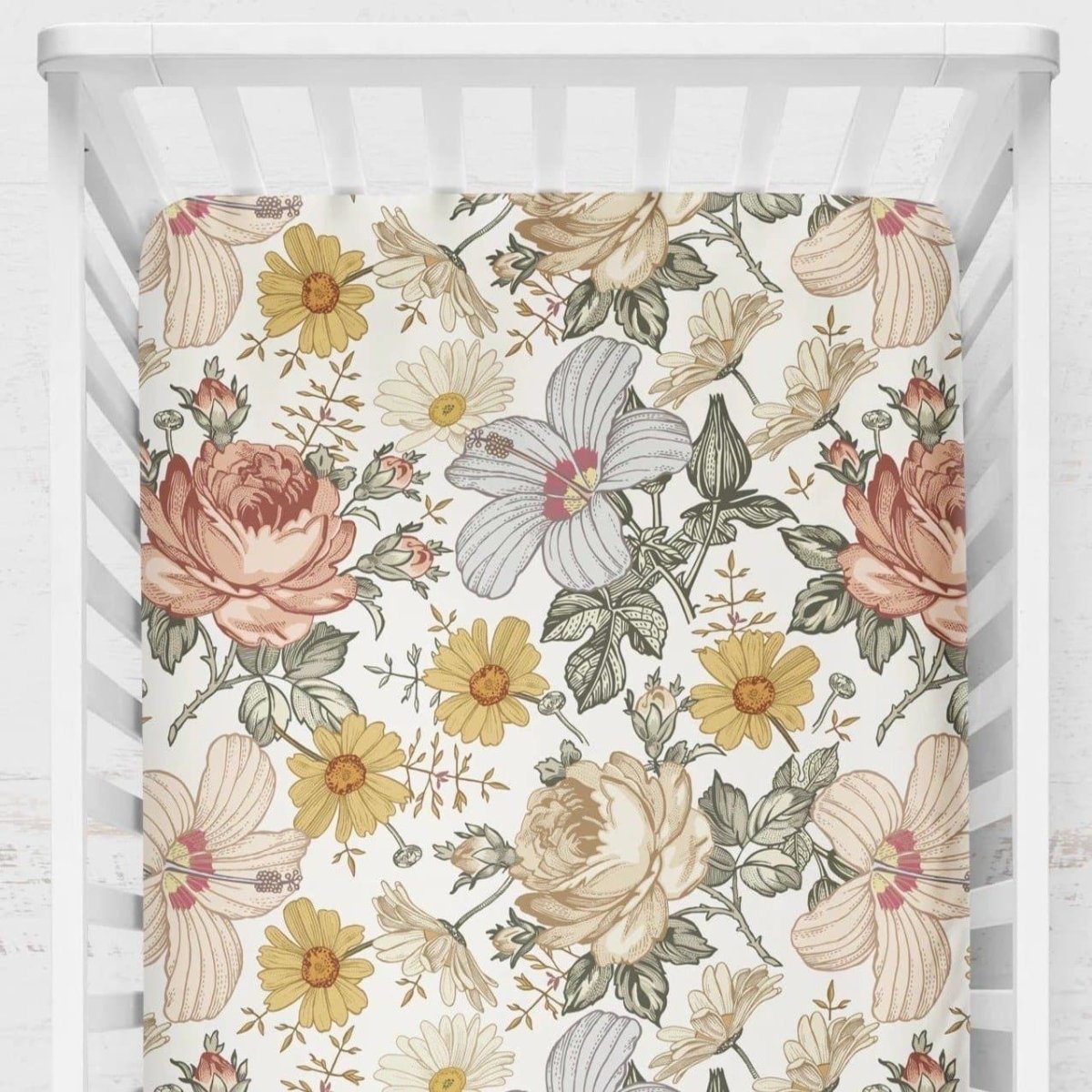 Vintage Earthy Floral Ruffled Crib Bedding - gender_girl, Theme_Floral, Vintage Earthy Floral