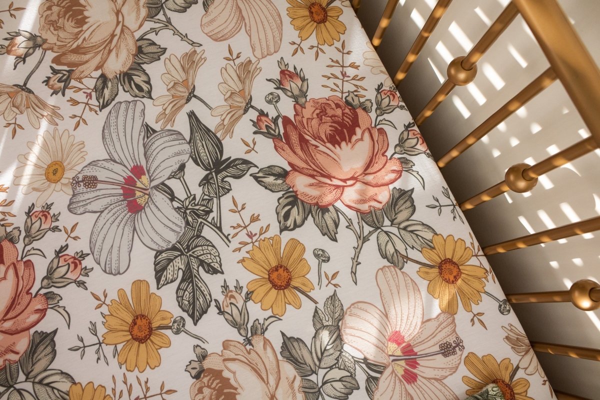 Vintage Earthy Floral Spice Ruffled Crib Bedding - gender_girl, Theme_Floral, Vintage Earthy Floral