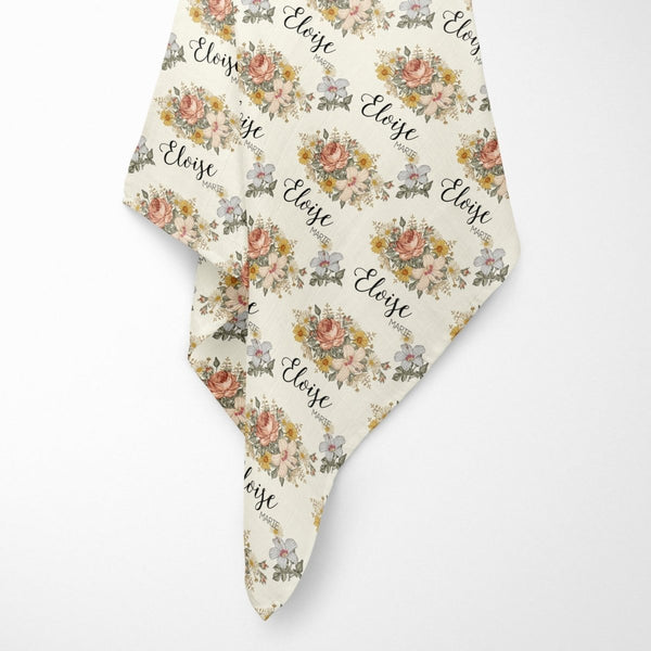 Vintage Floral Personalized Muslin Blanket - gender_girl, text, Theme_Floral