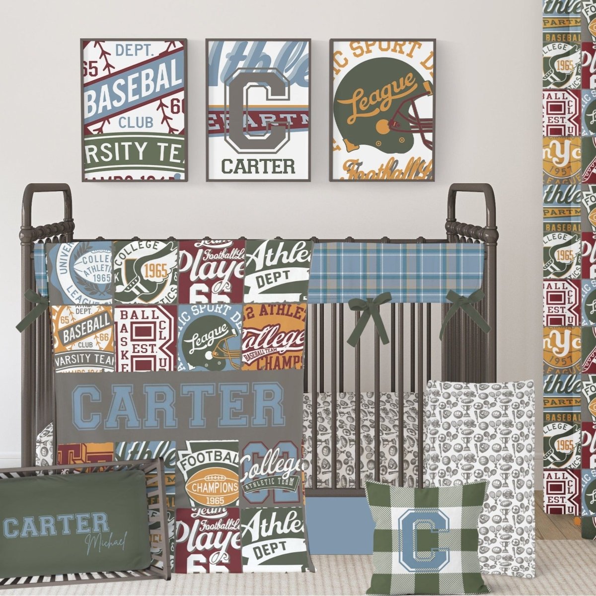 Vintage Sports Crib Bedding Sports Baby Nursery Decor Modified Tot