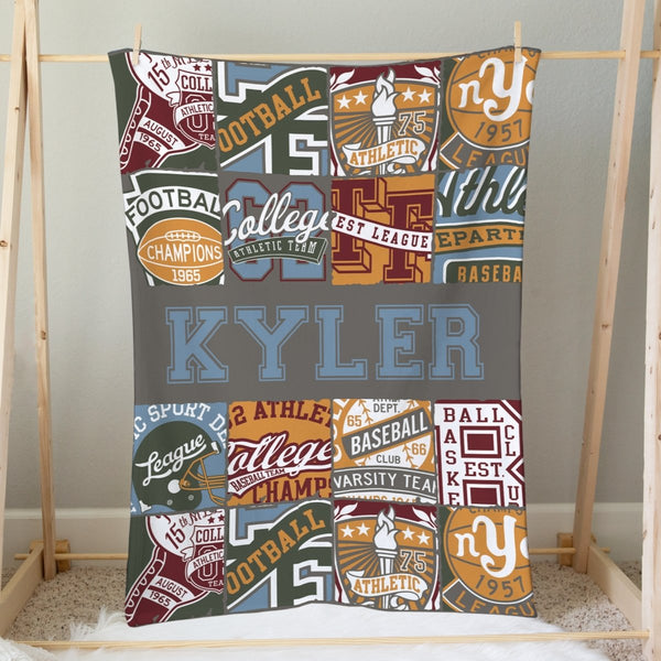 Vintage Sports Personalized Minky Blanket - gender_boy, Personalized_Yes, text