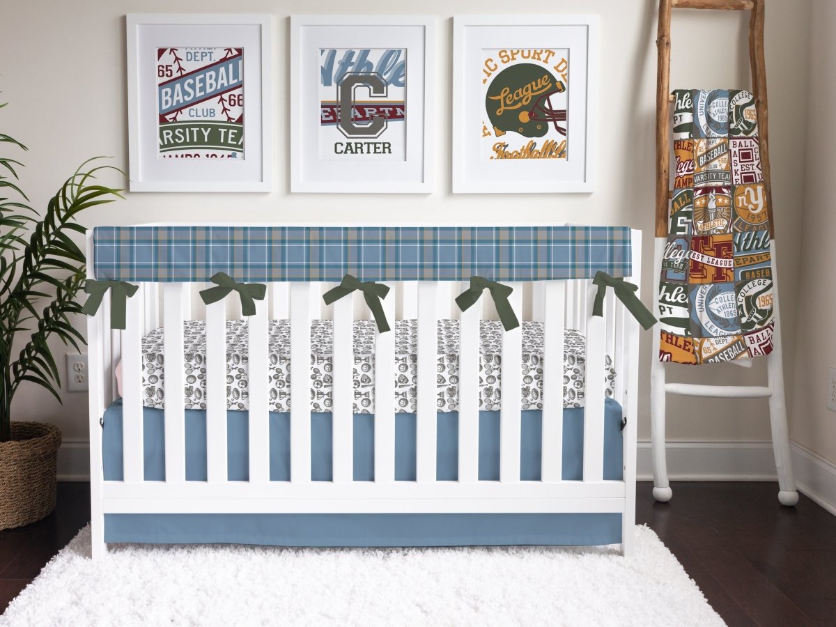 Vintage Sports Solid Blue Crib Skirt Crib Bedding & Nursery Decor