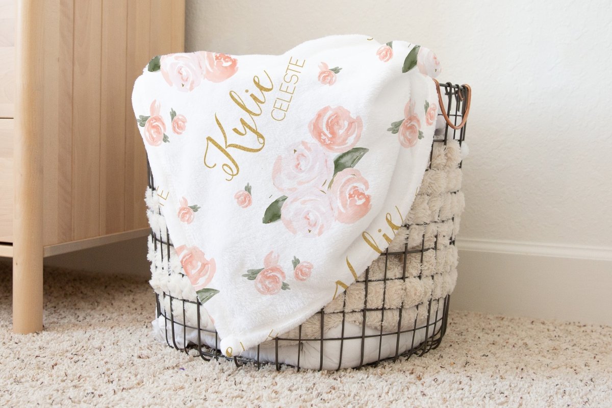 Watercolor Floral Personalized Baby Blanket - gender_girl, Personalized_Yes, text