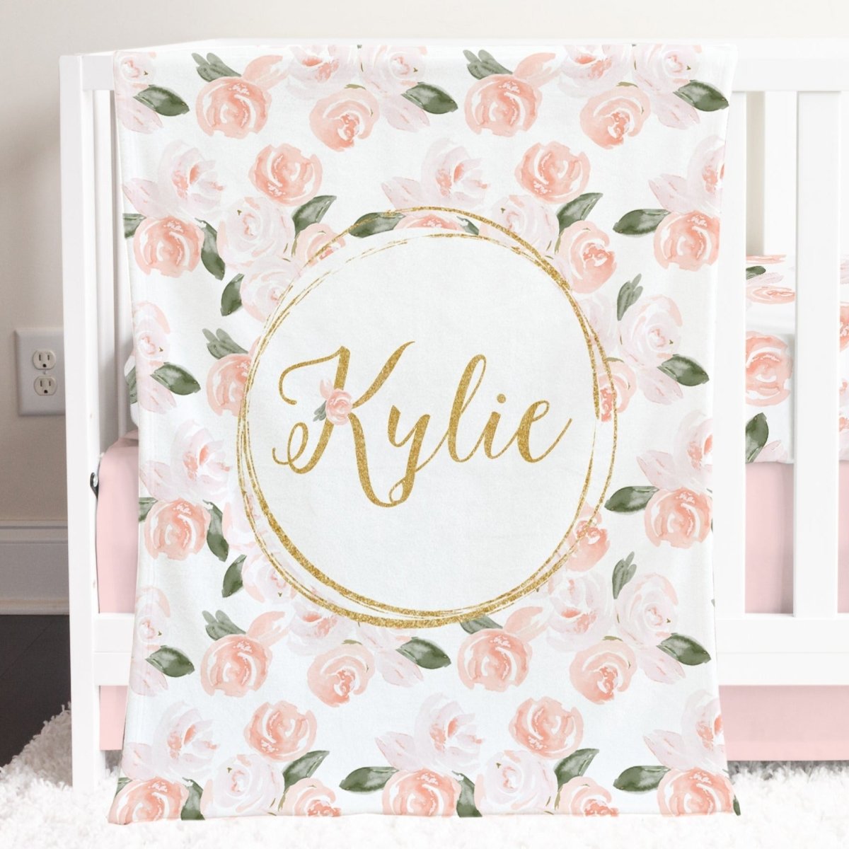 Watercolor Floral Personalized Minky Blanket - gender_girl, Personalized_Yes, text