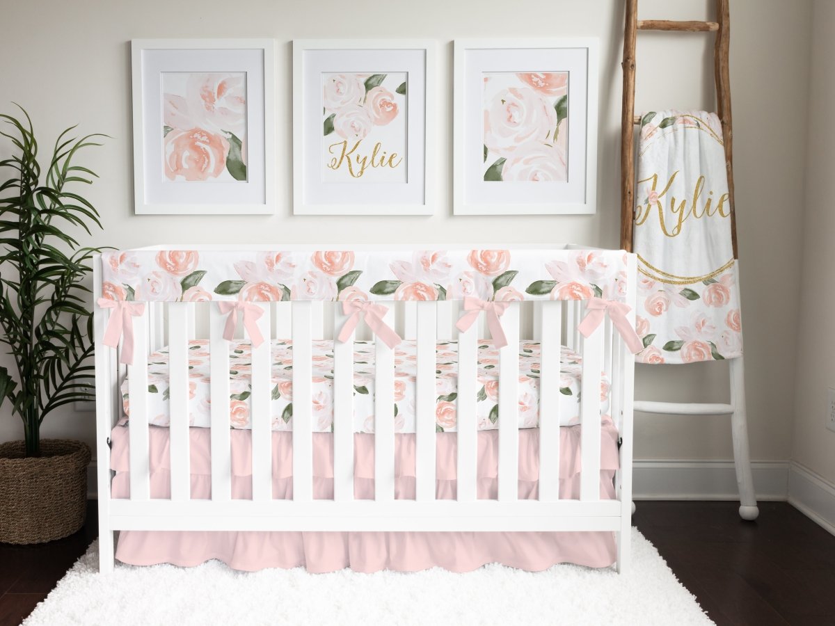 Watercolor Floral Pink Ruffled Crib Bedding - gender_girl, text, Theme_Floral