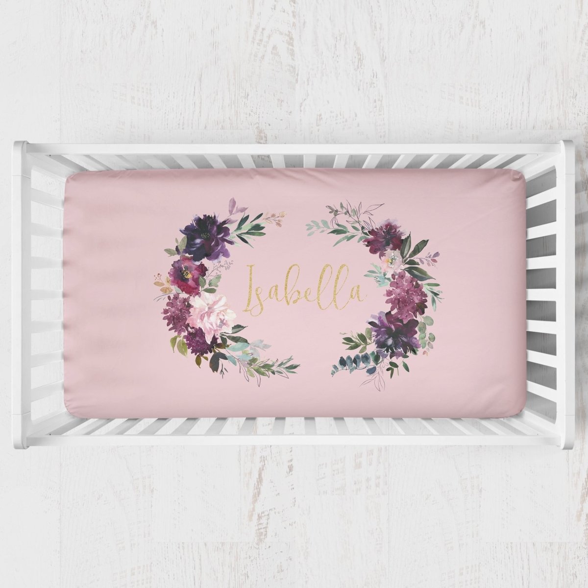 Whisper Floral Personalized Crib Sheet - gender_girl, Personalized_Yes, text