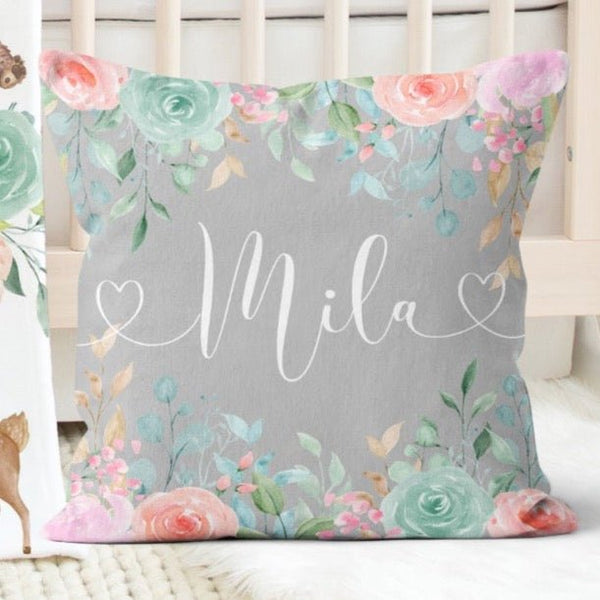 Woodland Floral Adventure Personalized Throw Pillow - gender_girl, text, Theme_Adventure