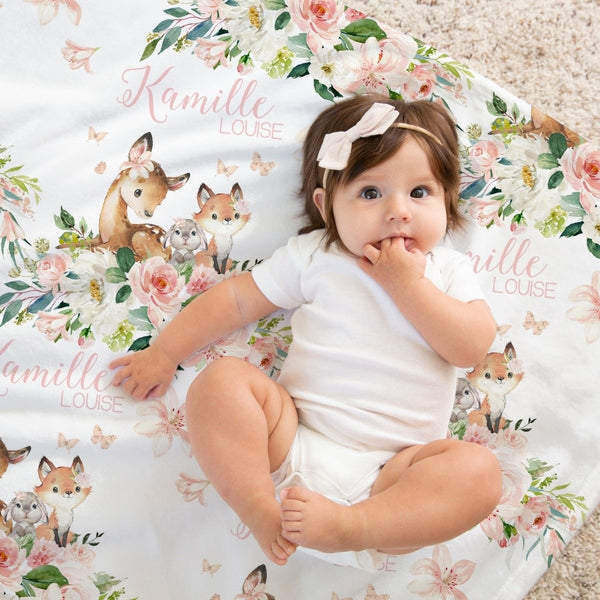 Woodland Meadows Personalized Baby Blanket - gender_girl, Personalized_Yes, text