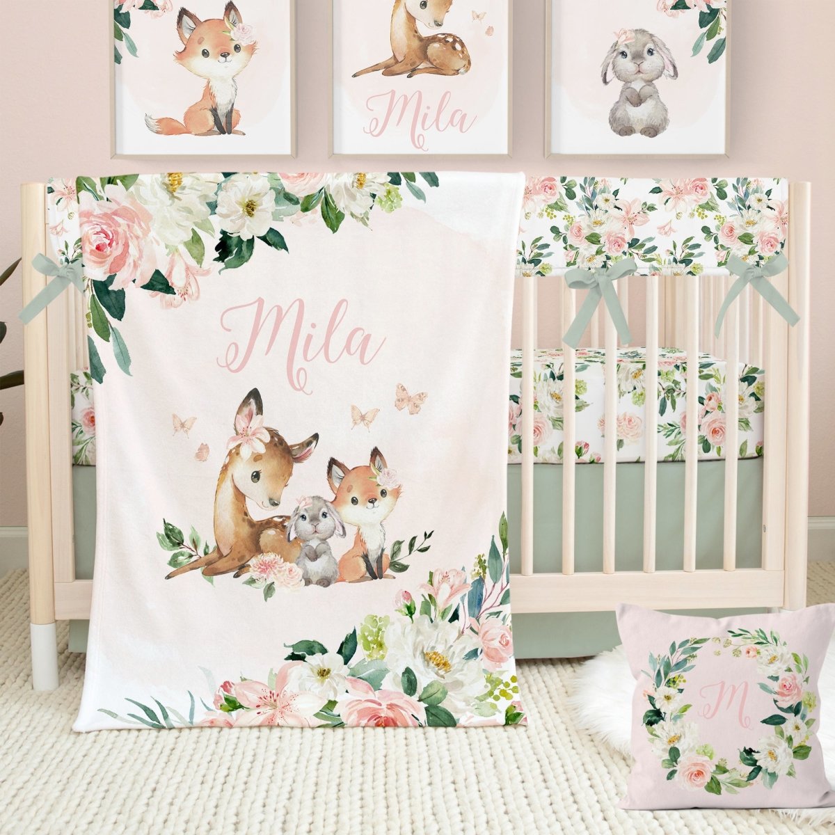 Woodland Meadows Personalized Minky Blanket - gender_girl, Personalized_Yes, text