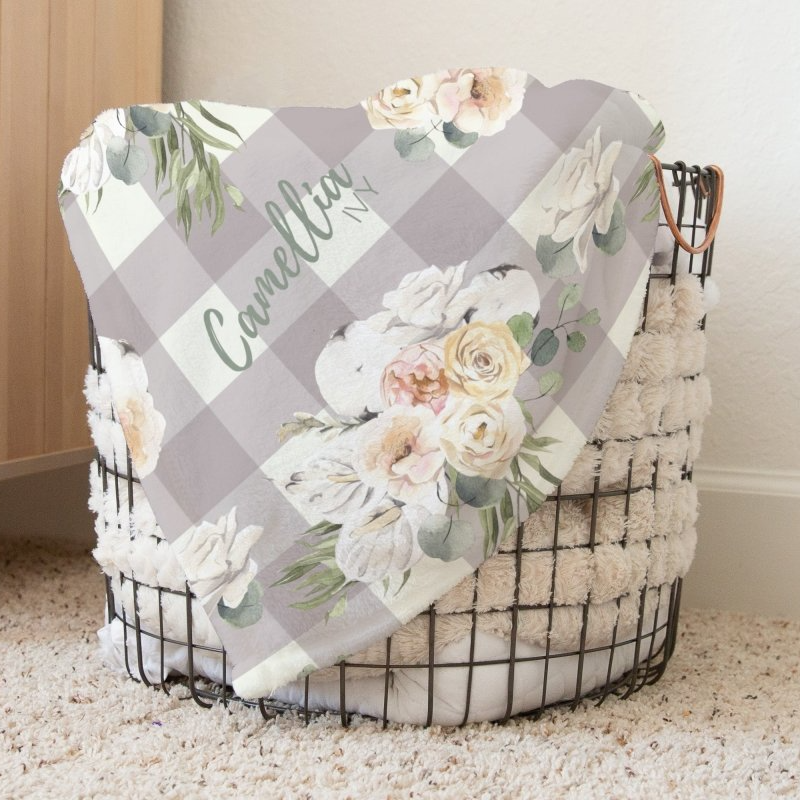 Farmhouse Floral Personalized Baby Blanket - Farmhouse Floral, gender_girl, Personalized_Yes