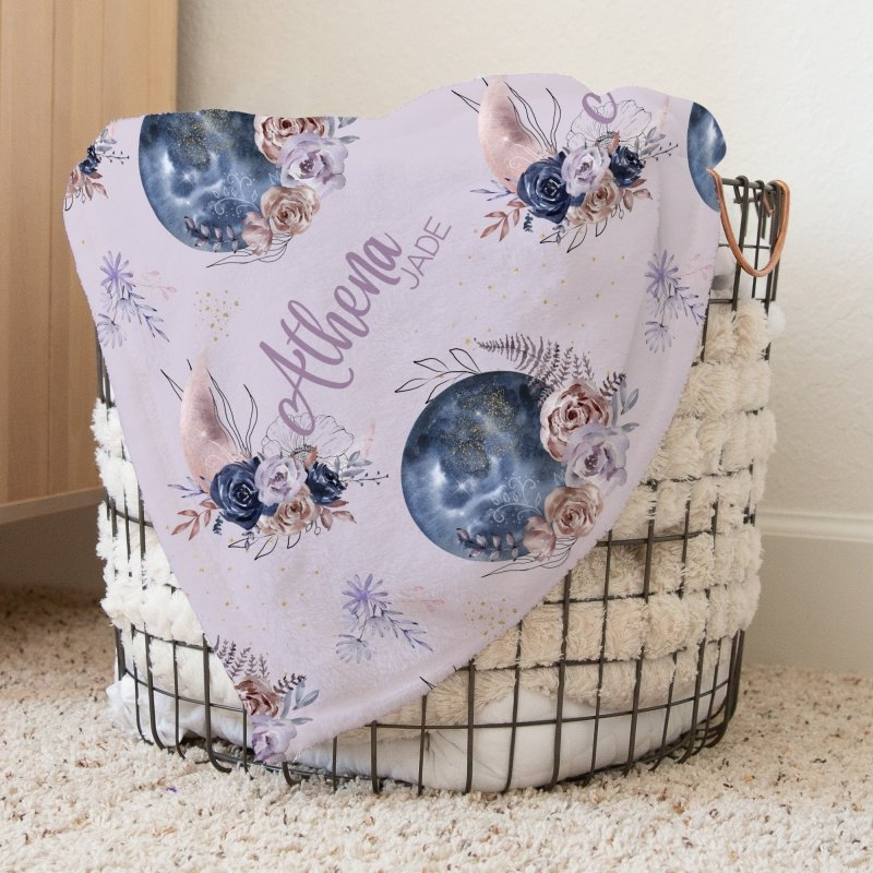 Floral Moon Personalized Baby Blanket - Floral Moon, gender_girl, Personalized_Yes