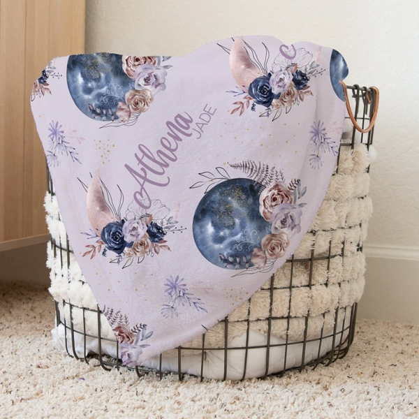 Floral Moon Personalized Baby Blanket - Floral Moon, gender_girl, Personalized_Yes