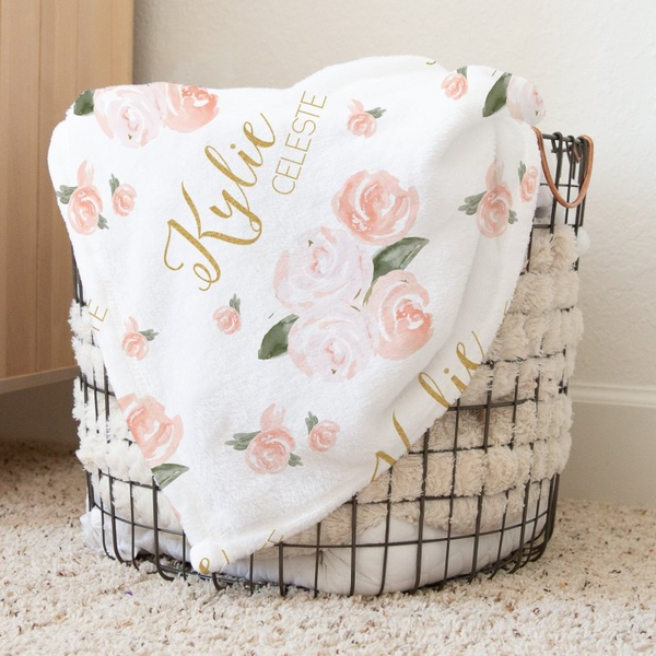 Watercolor Floral Personalized Baby Blanket - gender_girl, Personalized_Yes, text