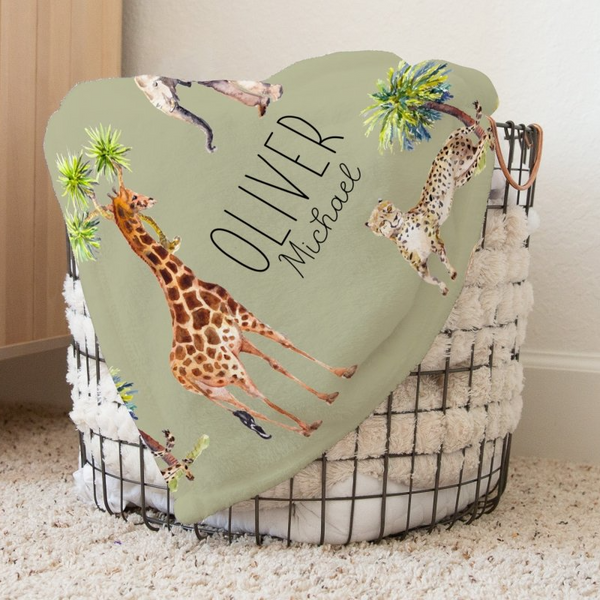On Safari Personalized Baby Blanket - gender_boy, gender_neutral, On Safari
