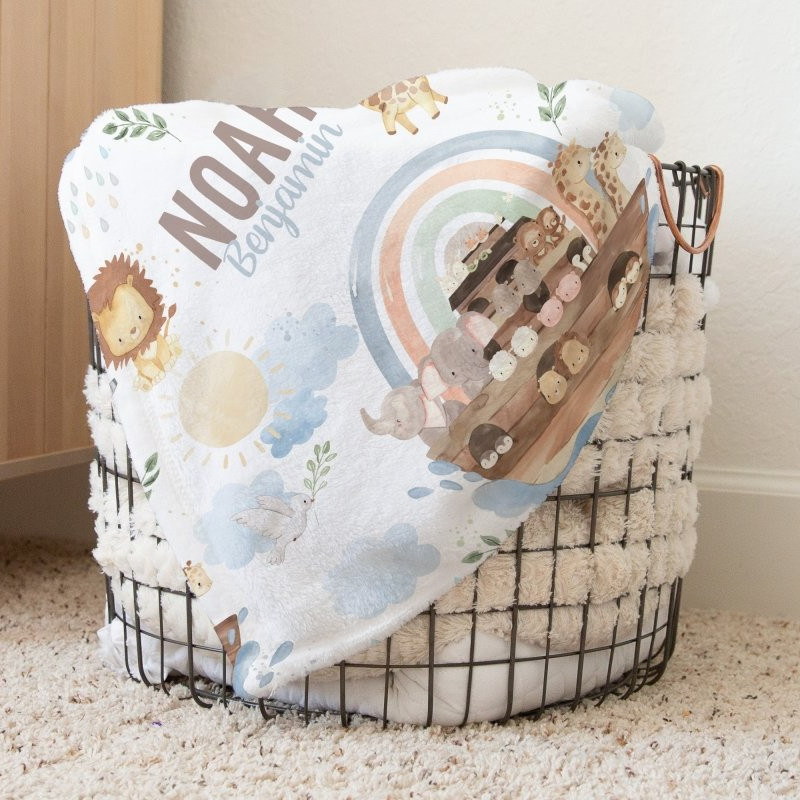 Noah's Ark Personalized Baby Blanket - gender_boy, Noah's Ark, Personalized_Yes
