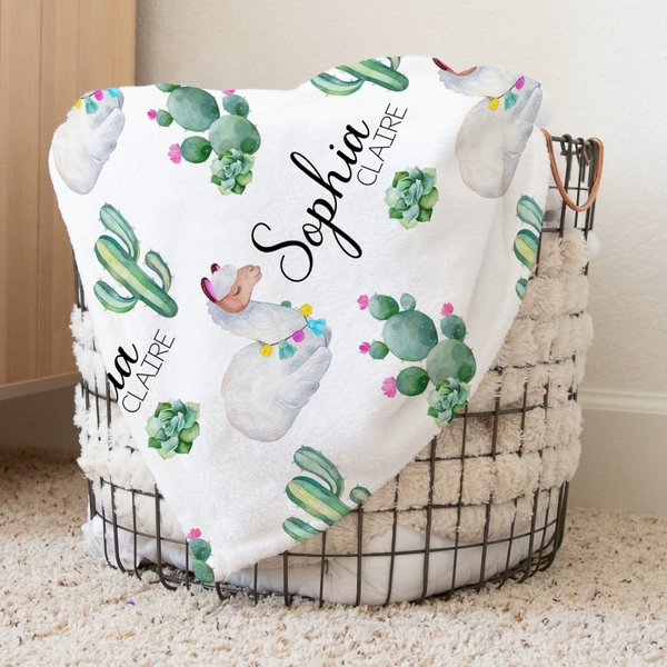 Llama Love Personalized Baby Blanket - gender_girl, Llama Love, Personalized_Yes
