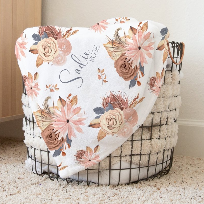Soft Boho Floral Personalized Baby Blanket - gender_girl, Personalized_Yes, text