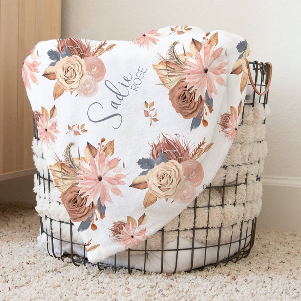 Soft Boho Floral Personalized Baby Blanket - gender_girl, Personalized_Yes, text