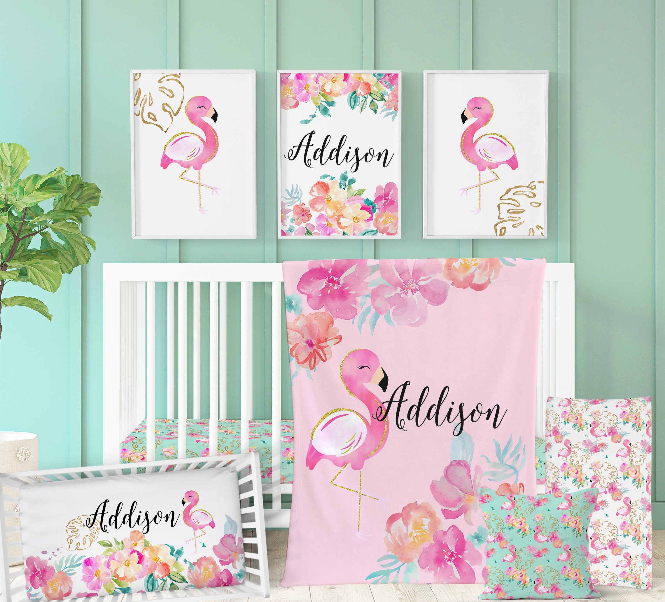Tropical Flamingo Nursery Starter Crib Bedding Set