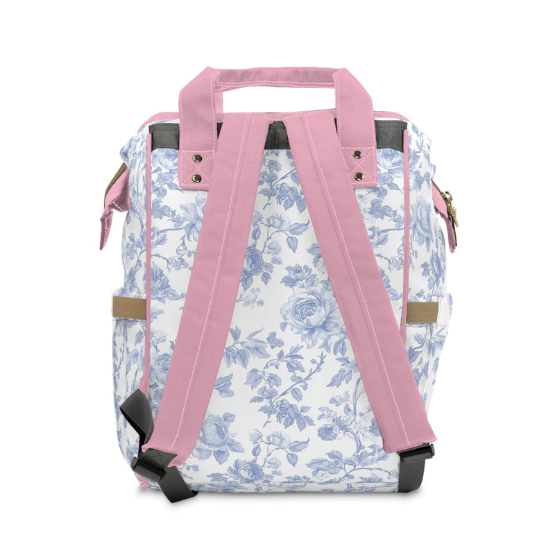 Fancy Bow Blue Toile Personalized Backpack Diaper Bag
