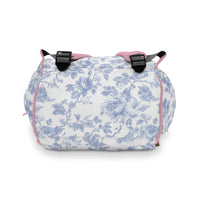 Fancy Bow Blue Toile Personalized Backpack Diaper Bag