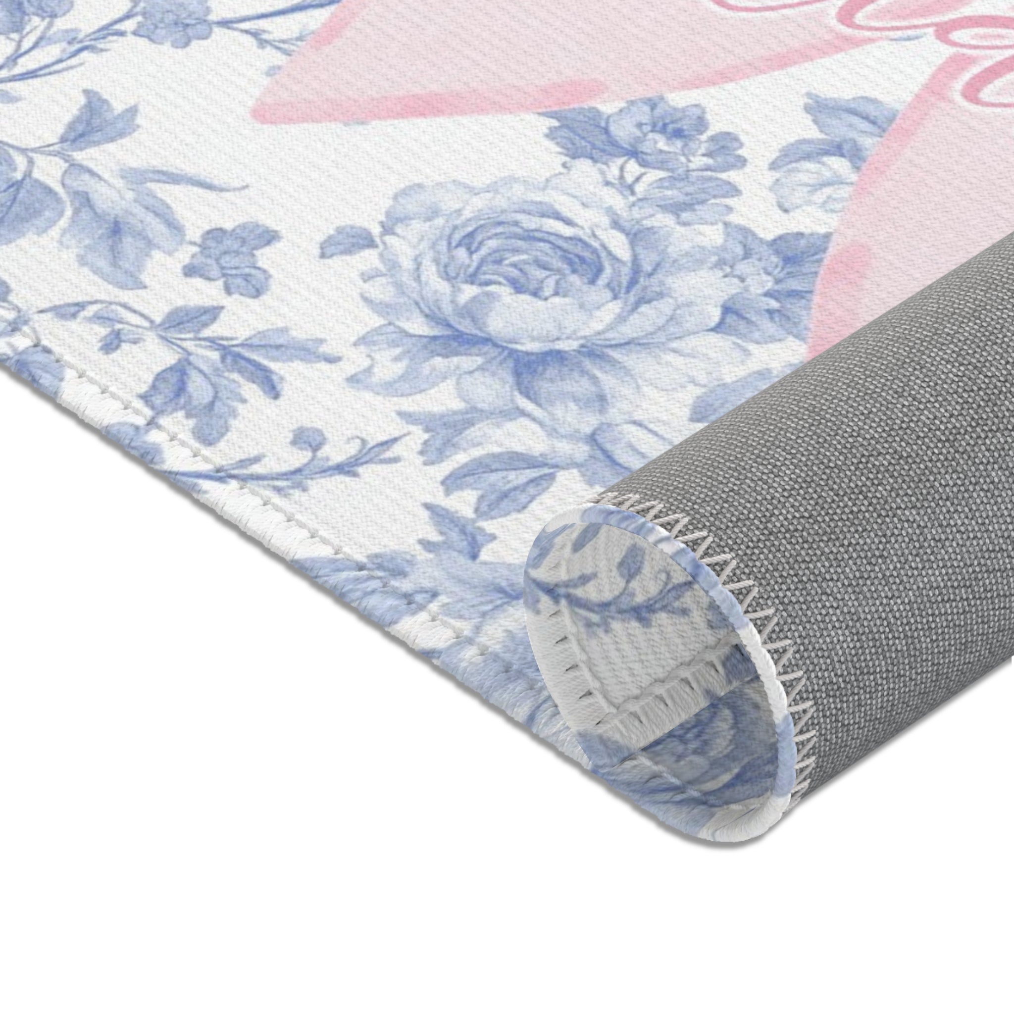 Fancy Bow Blue Toile Personalized Nursery Rug