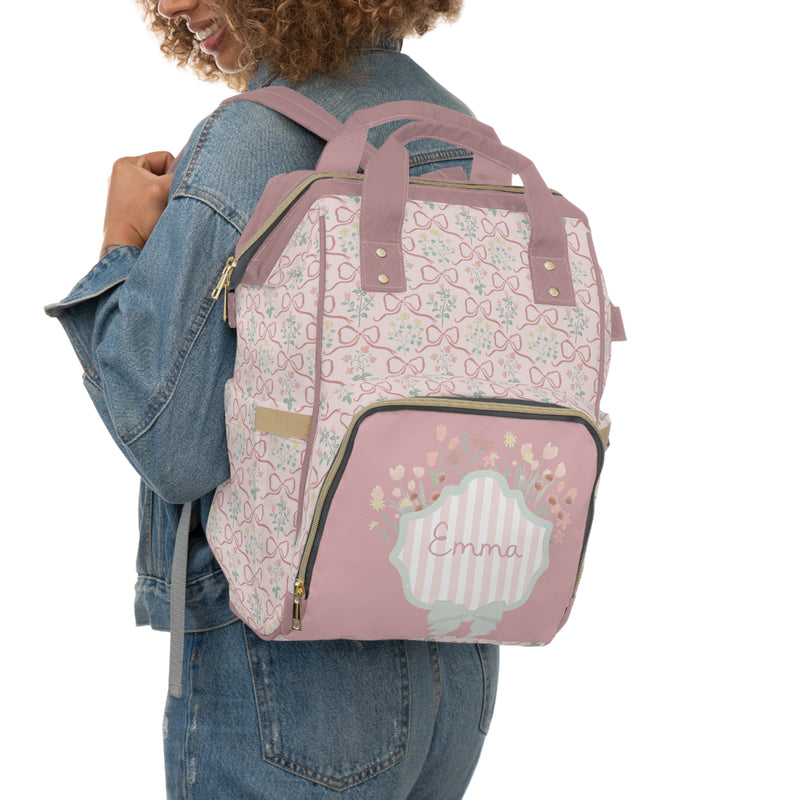 Backpack Diaper Bag | Garden Ribbon Crest
