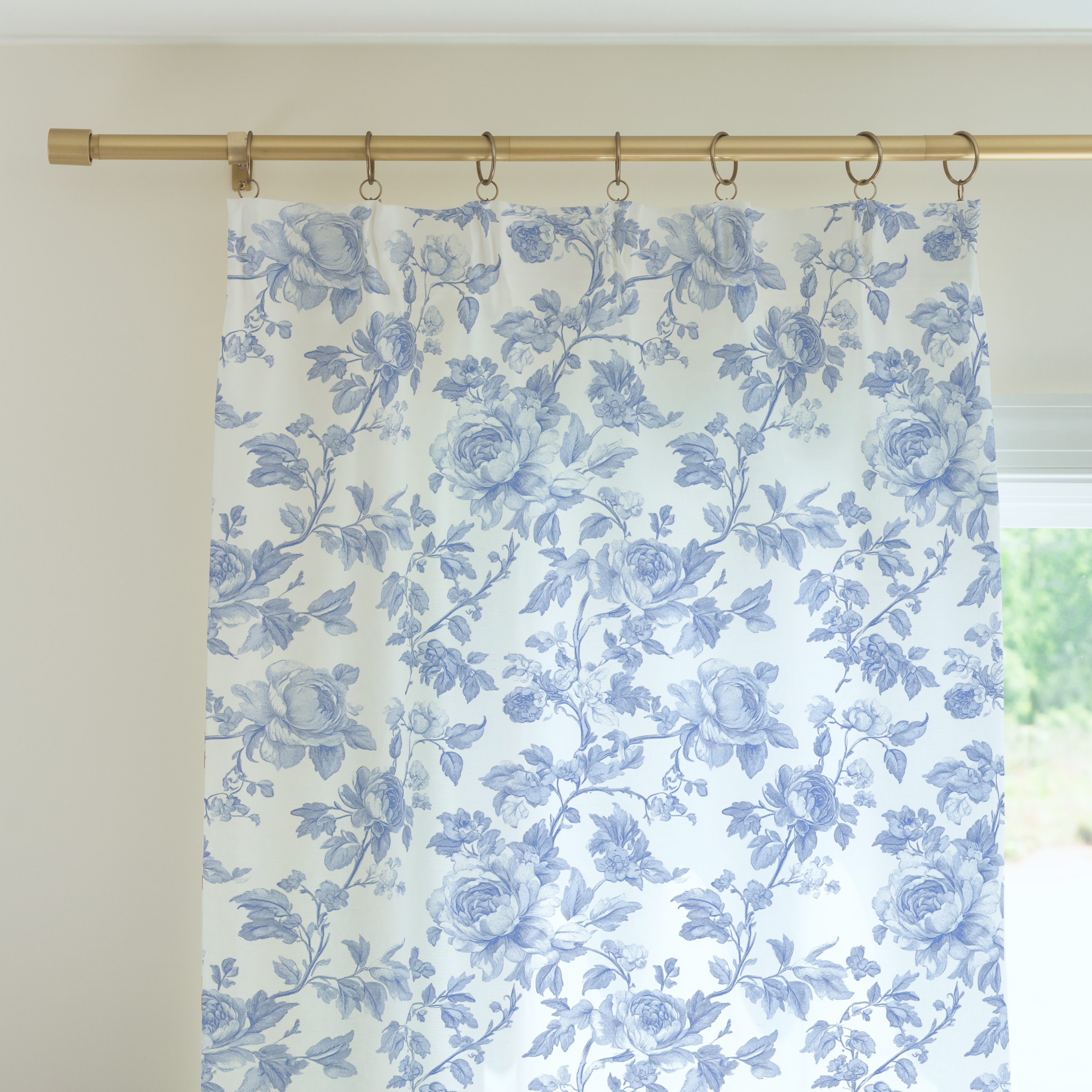 Fancy Bow Blue Toile Curtain Panel