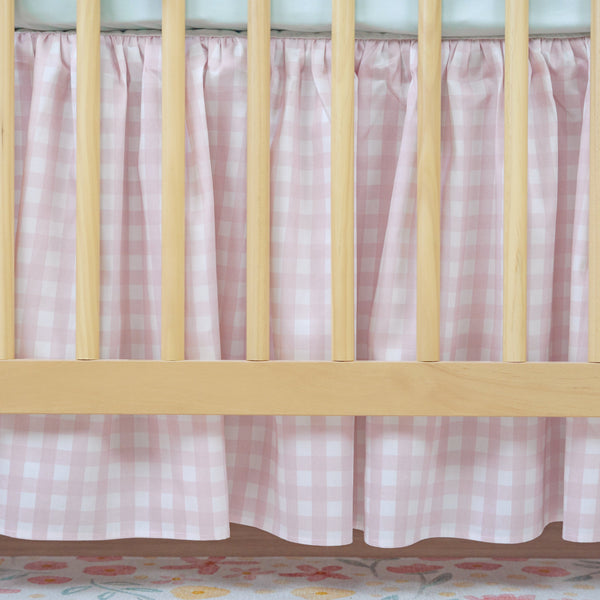 Gathered Crib Skirt | Gingham in Cottage Rose